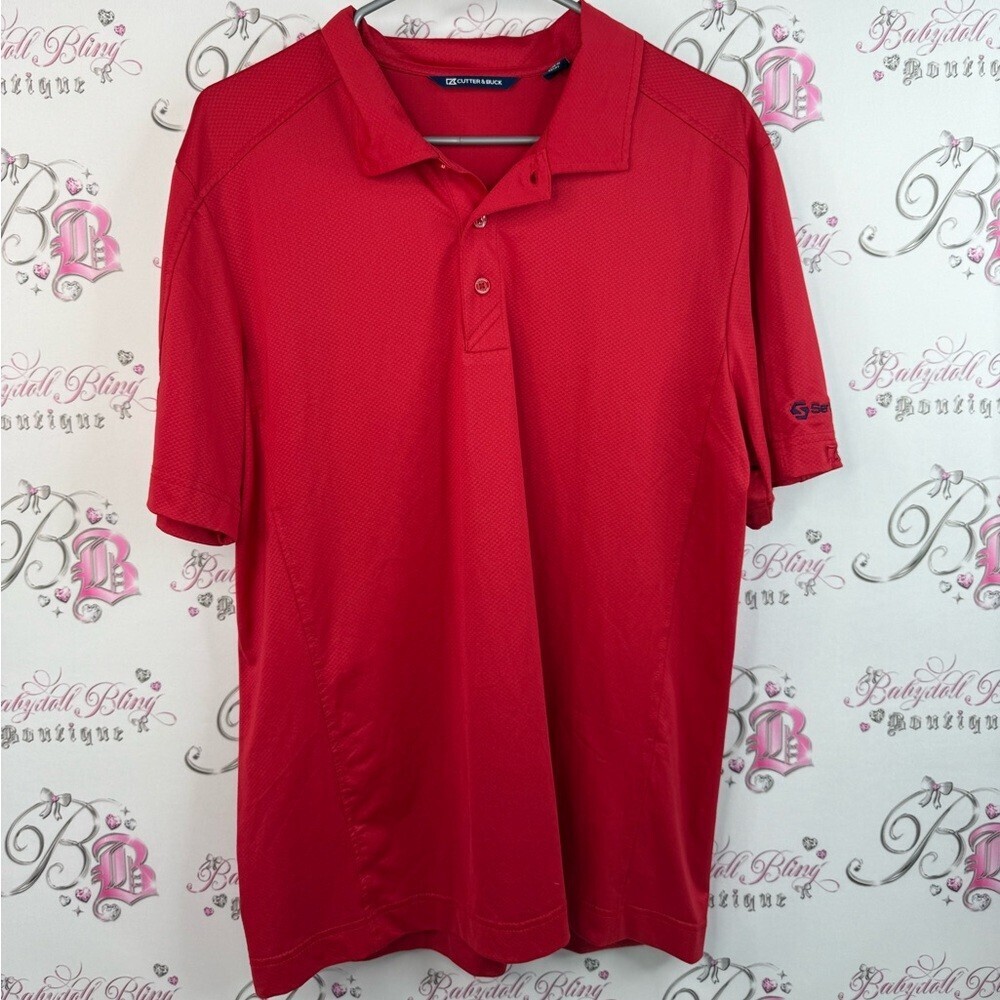 Cutter & Buck polo tshirt bright Vibrant Red Polo Shirt stretchy golf